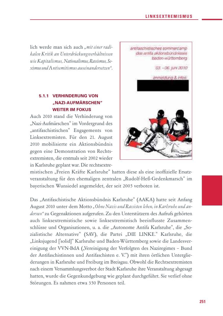 Seite 249 des Verfassungsschutzbericht 2010 Baden-Württemberg