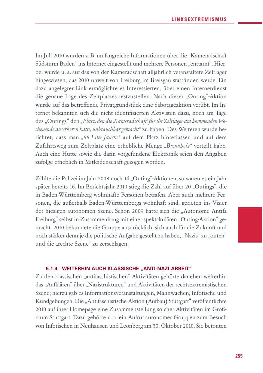 Seite 253 des Verfassungsschutzbericht 2010 Baden-Württemberg