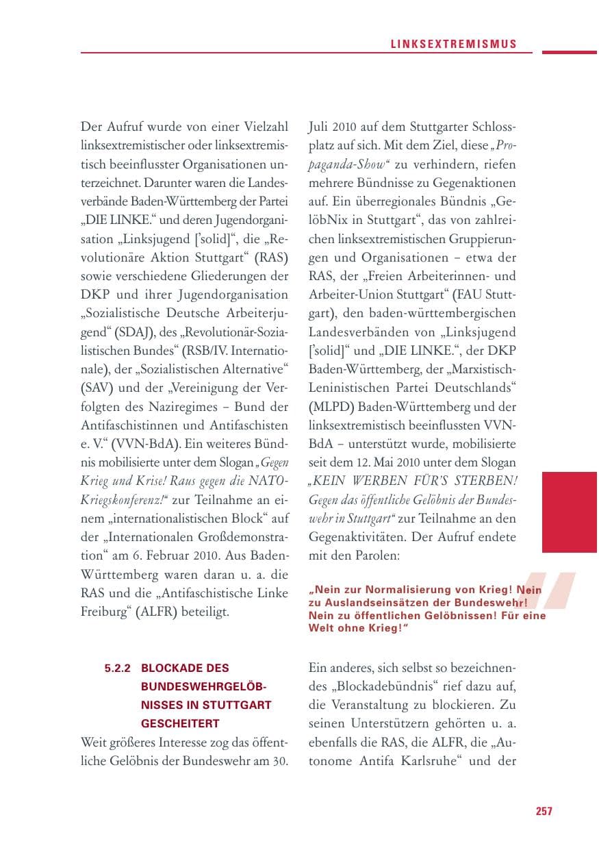 Seite 255 des Verfassungsschutzbericht 2010 Baden-Württemberg