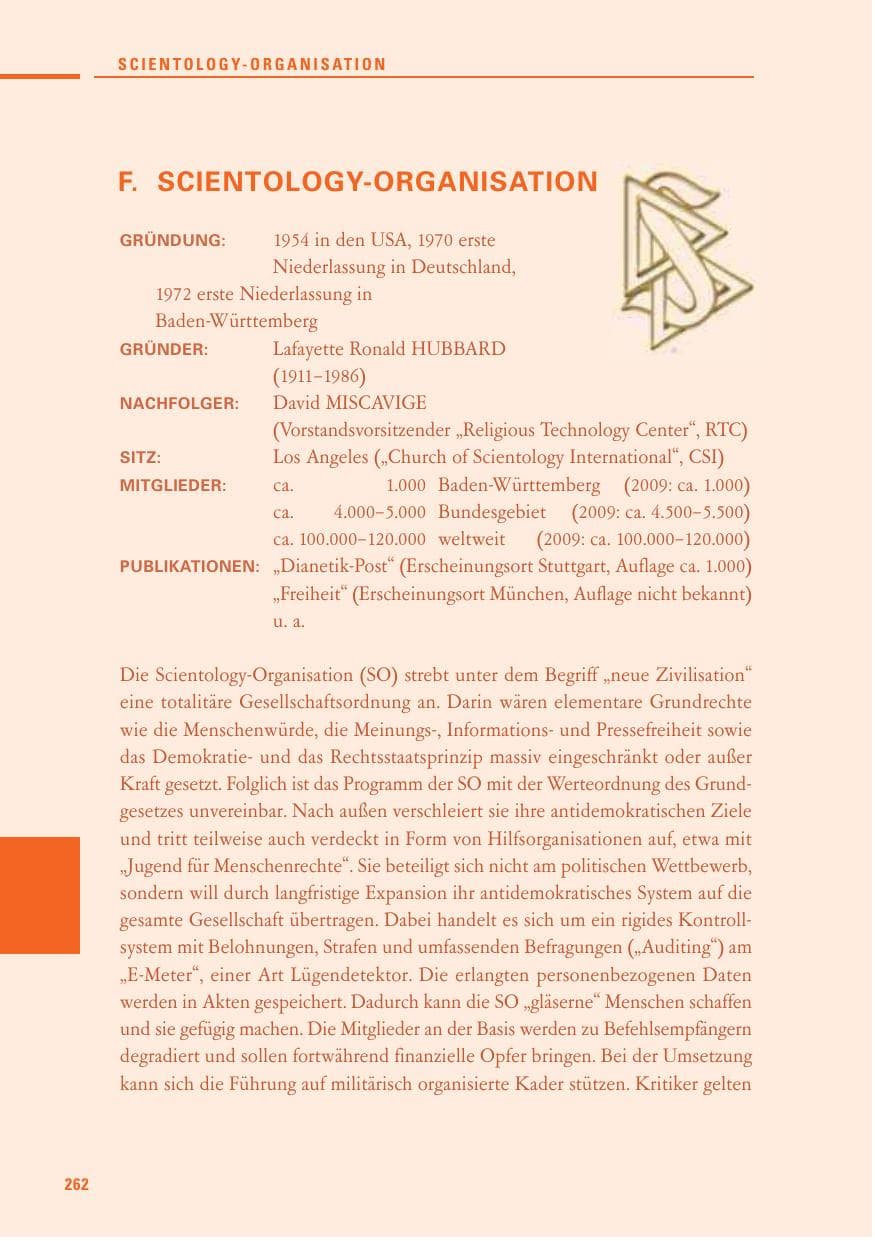 Seite 260 des Verfassungsschutzbericht 2010 Baden-Württemberg