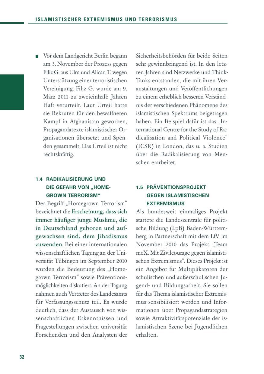 Seite 30 des Verfassungsschutzbericht 2010 Baden-Württemberg