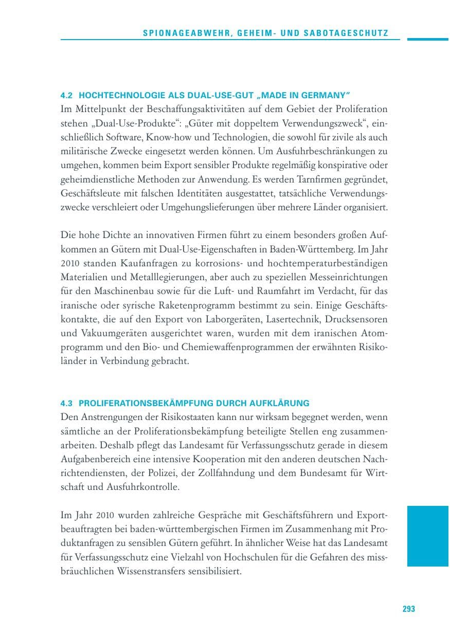 Seite 291 des Verfassungsschutzbericht 2010 Baden-Württemberg