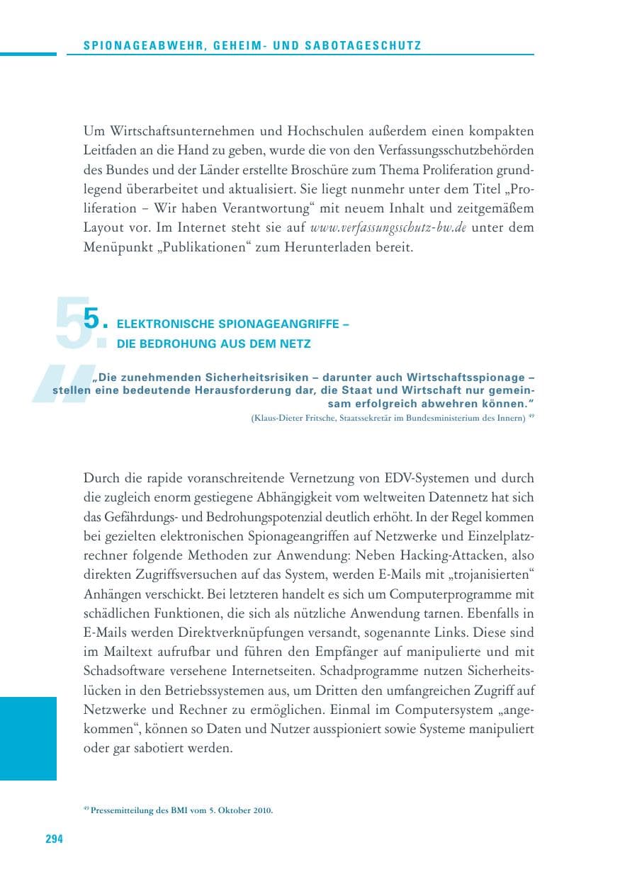 Seite 292 des Verfassungsschutzbericht 2010 Baden-Württemberg