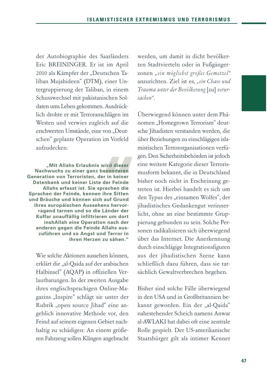 Seite 45 des Verfassungsschutzbericht 2010 Baden-Württemberg
