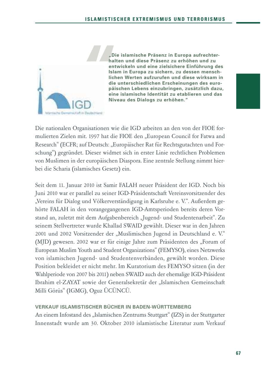 Seite 65 des Verfassungsschutzbericht 2010 Baden-Württemberg