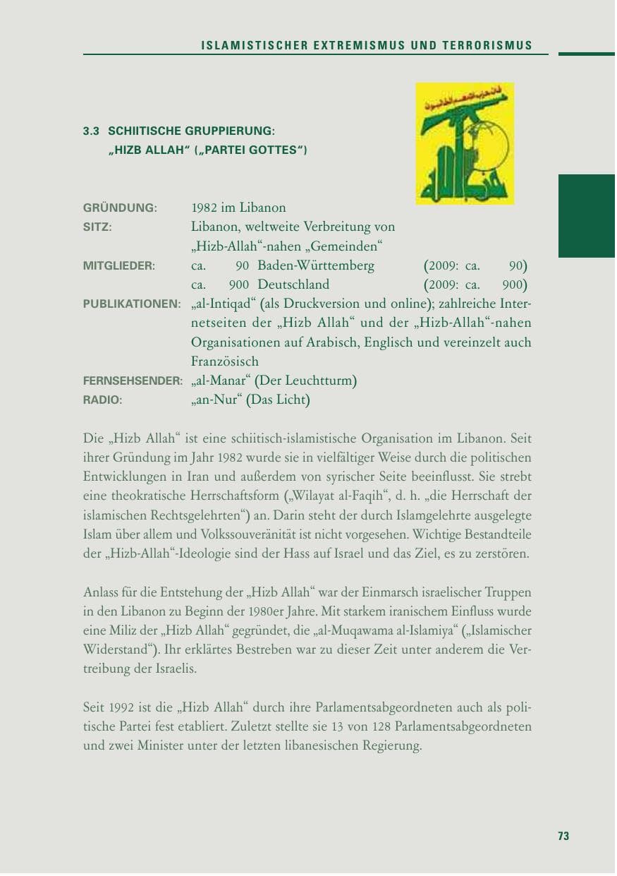 Seite 71 des Verfassungsschutzbericht 2010 Baden-Württemberg