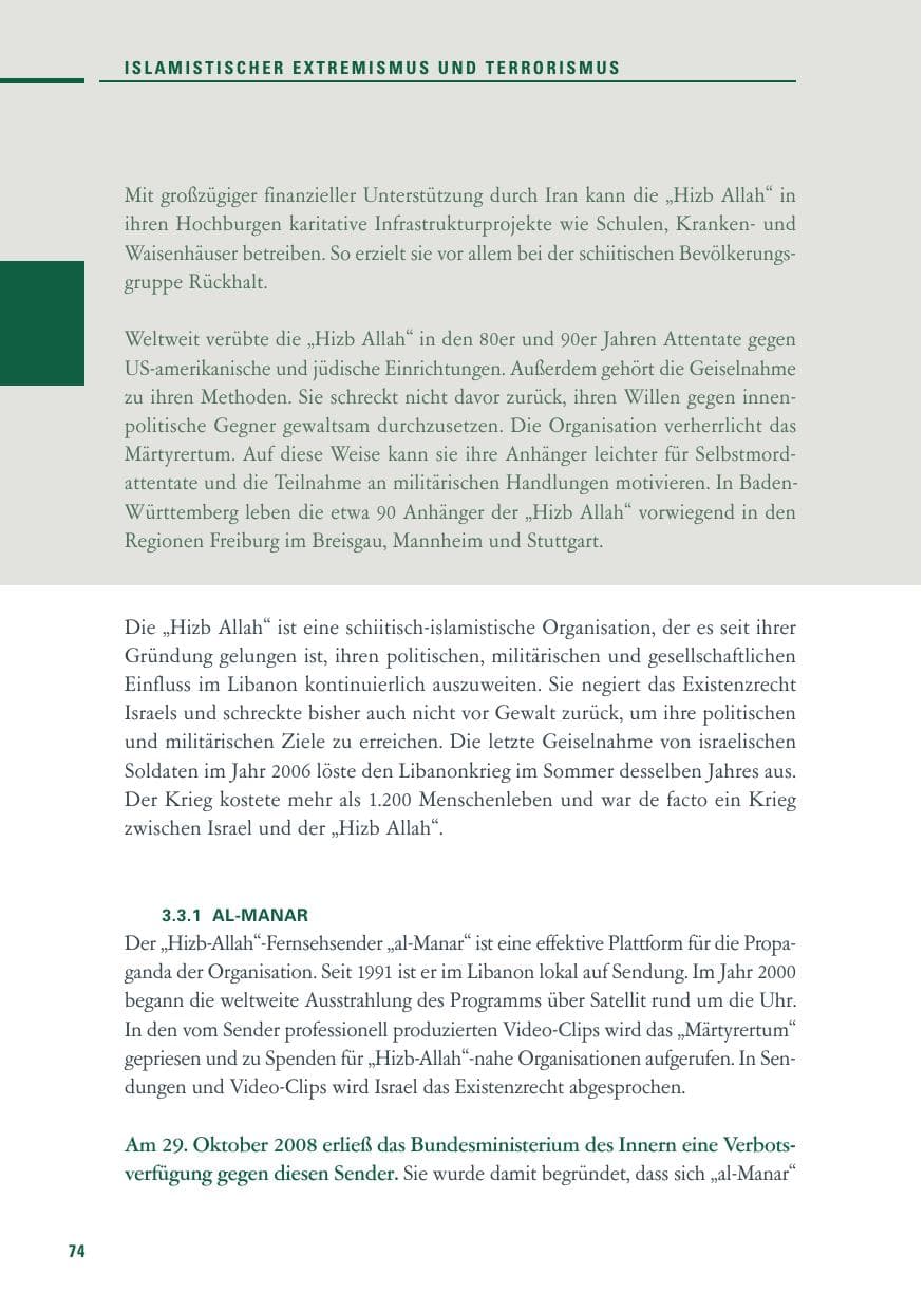 Seite 72 des Verfassungsschutzbericht 2010 Baden-Württemberg