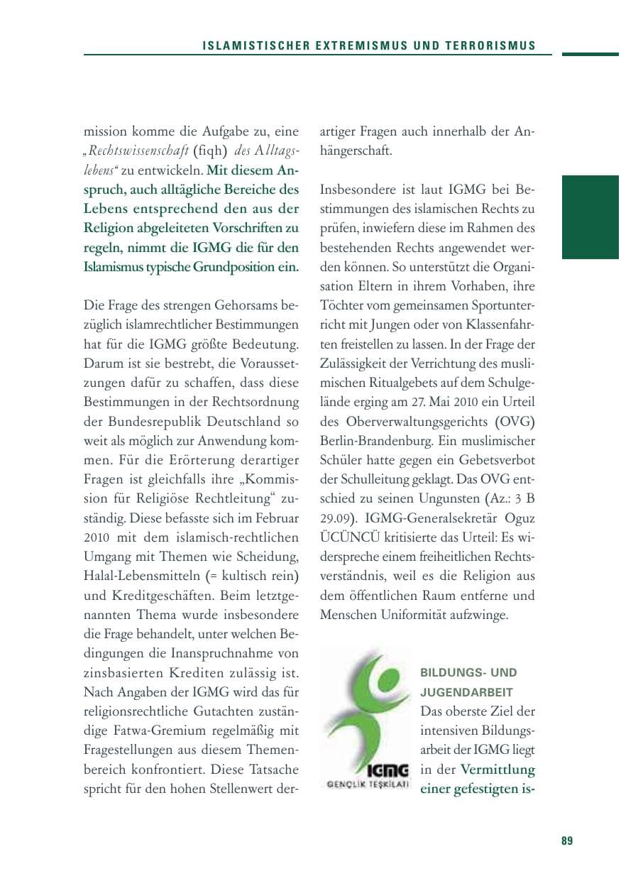 Seite 87 des Verfassungsschutzbericht 2010 Baden-Württemberg
