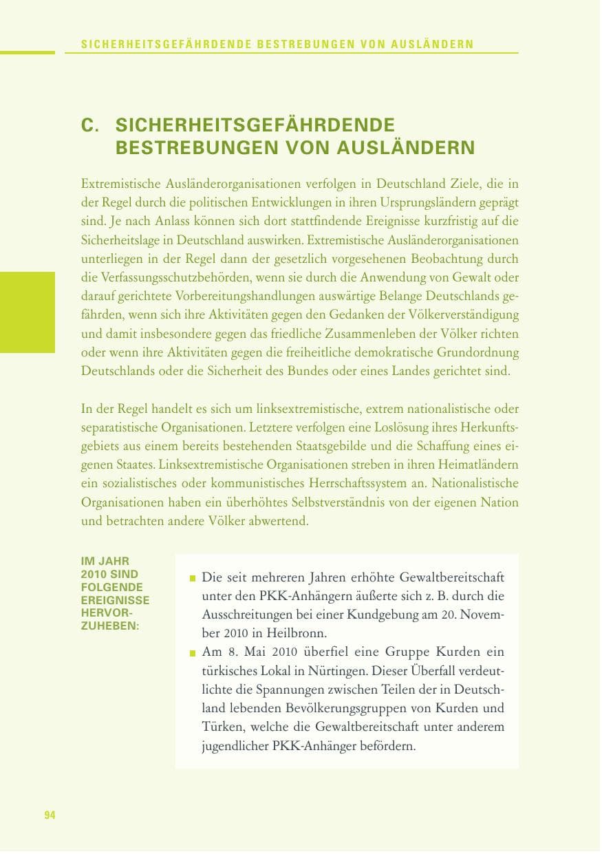 Seite 92 des Verfassungsschutzbericht 2010 Baden-Württemberg