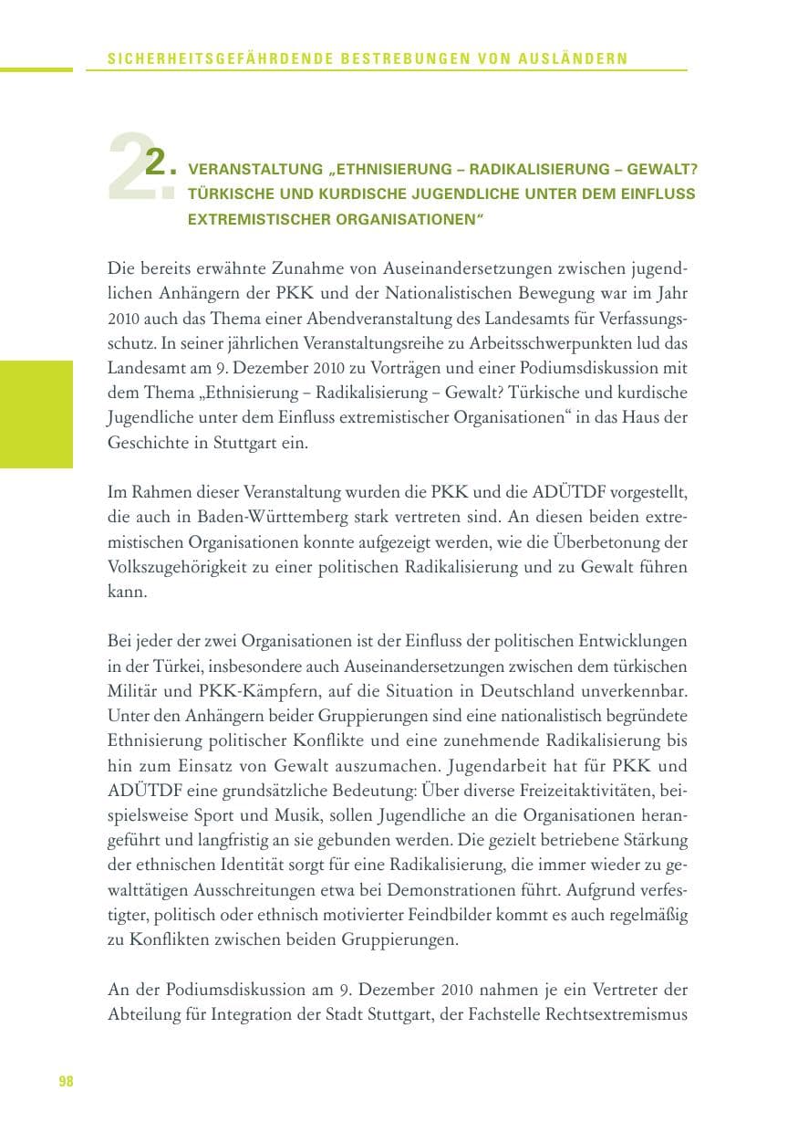 Seite 96 des Verfassungsschutzbericht 2010 Baden-Württemberg