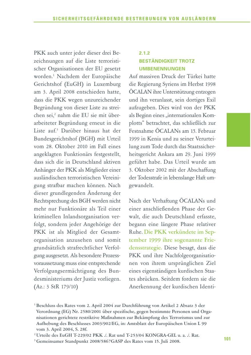 Seite 102 des Verfassungsschutzbericht 2011 Baden-Württemberg
