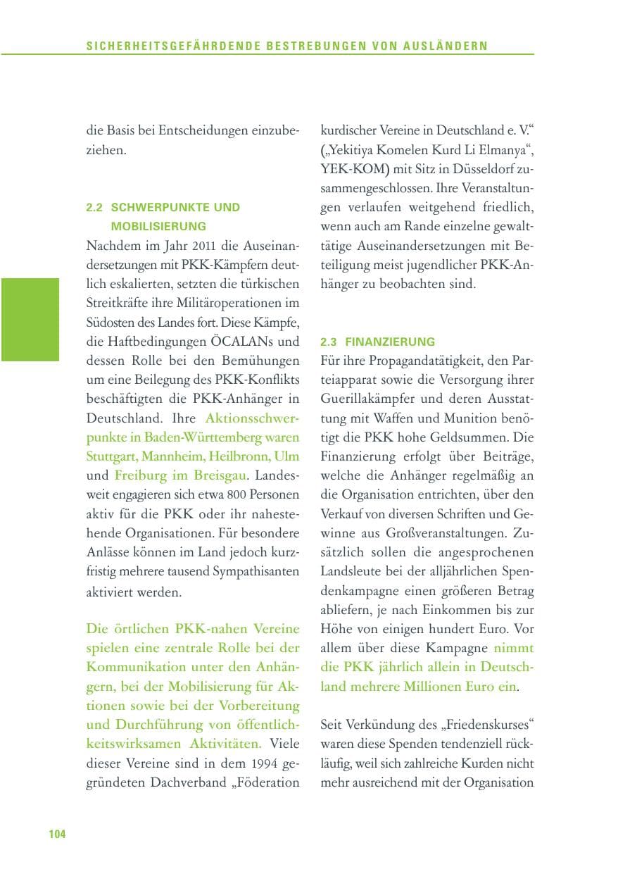 Seite 105 des Verfassungsschutzbericht 2011 Baden-Württemberg