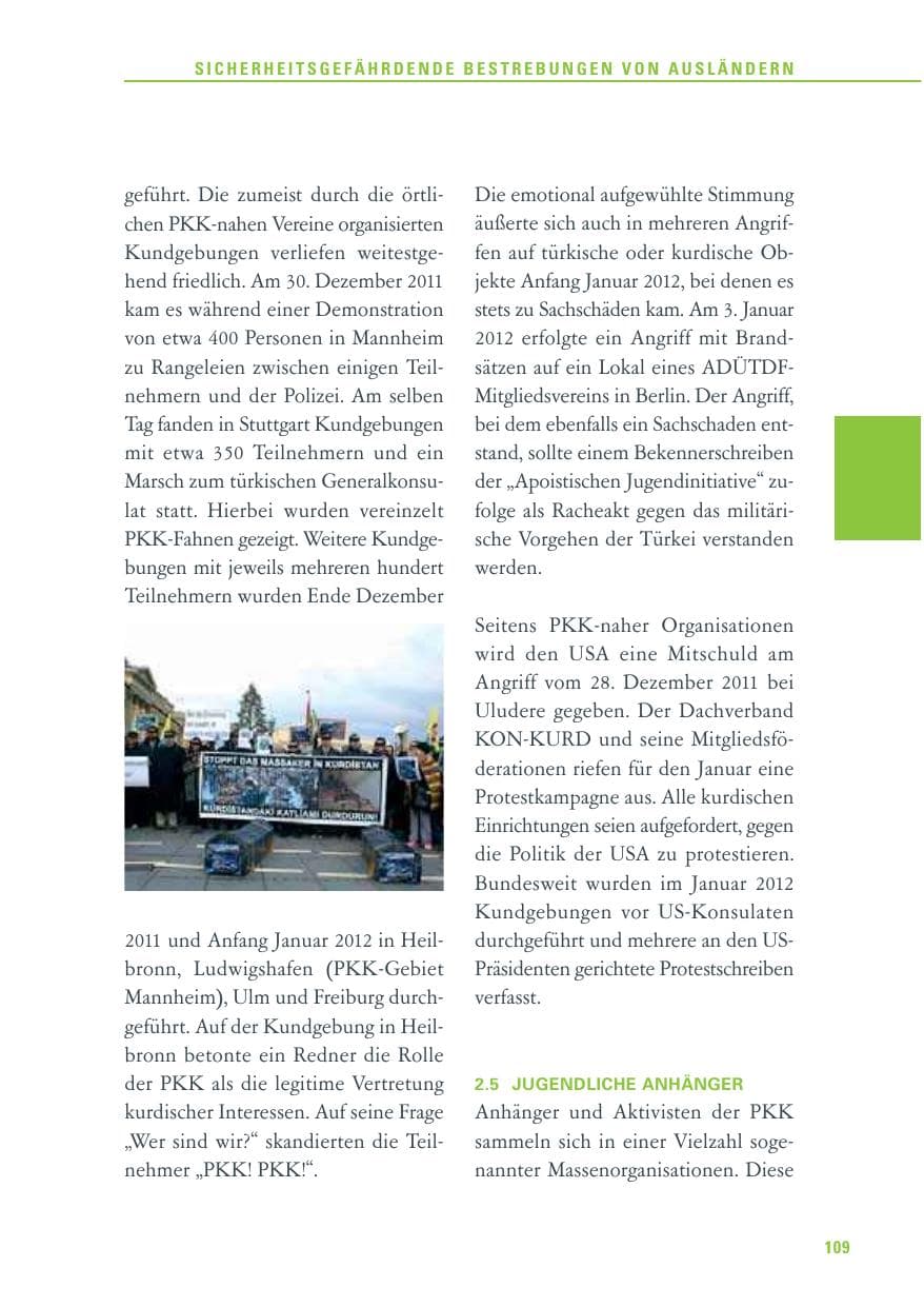 Seite 110 des Verfassungsschutzbericht 2011 Baden-Württemberg