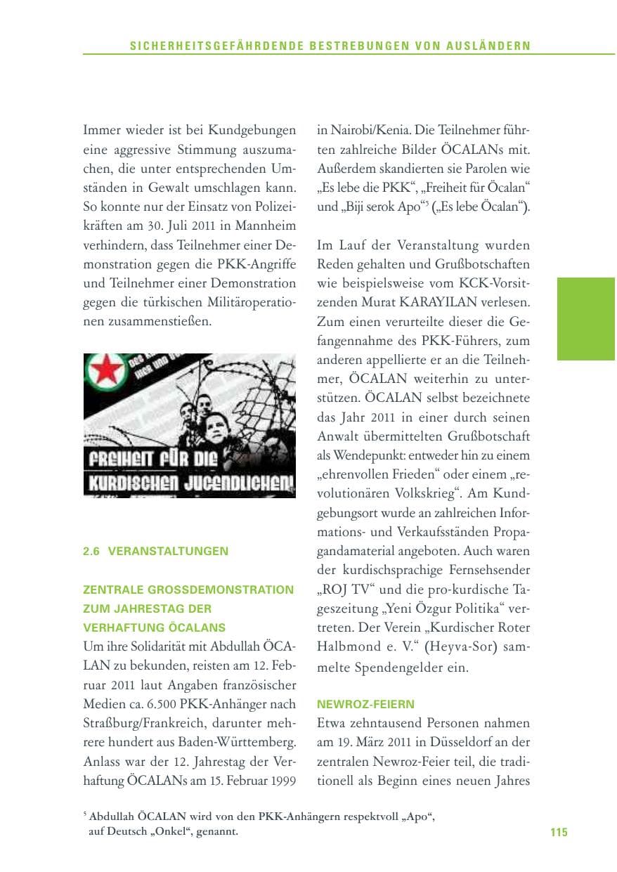 Seite 116 des Verfassungsschutzbericht 2011 Baden-Württemberg