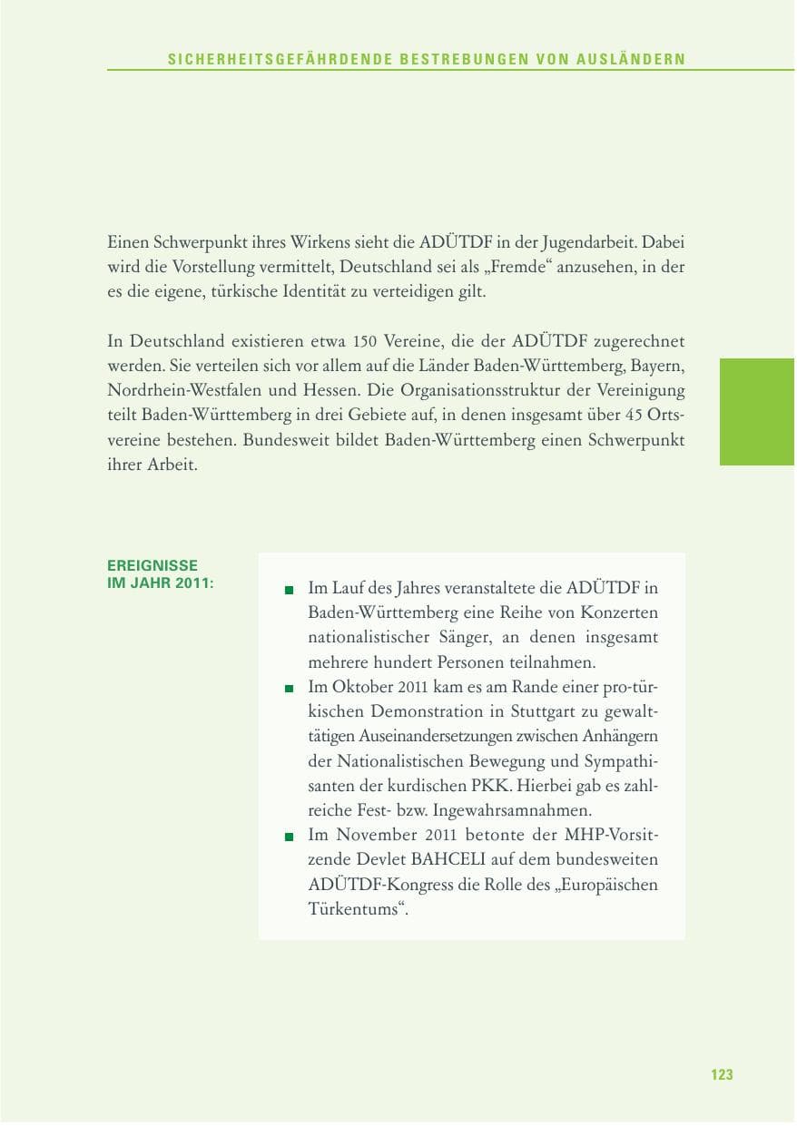 Seite 124 des Verfassungsschutzbericht 2011 Baden-Württemberg