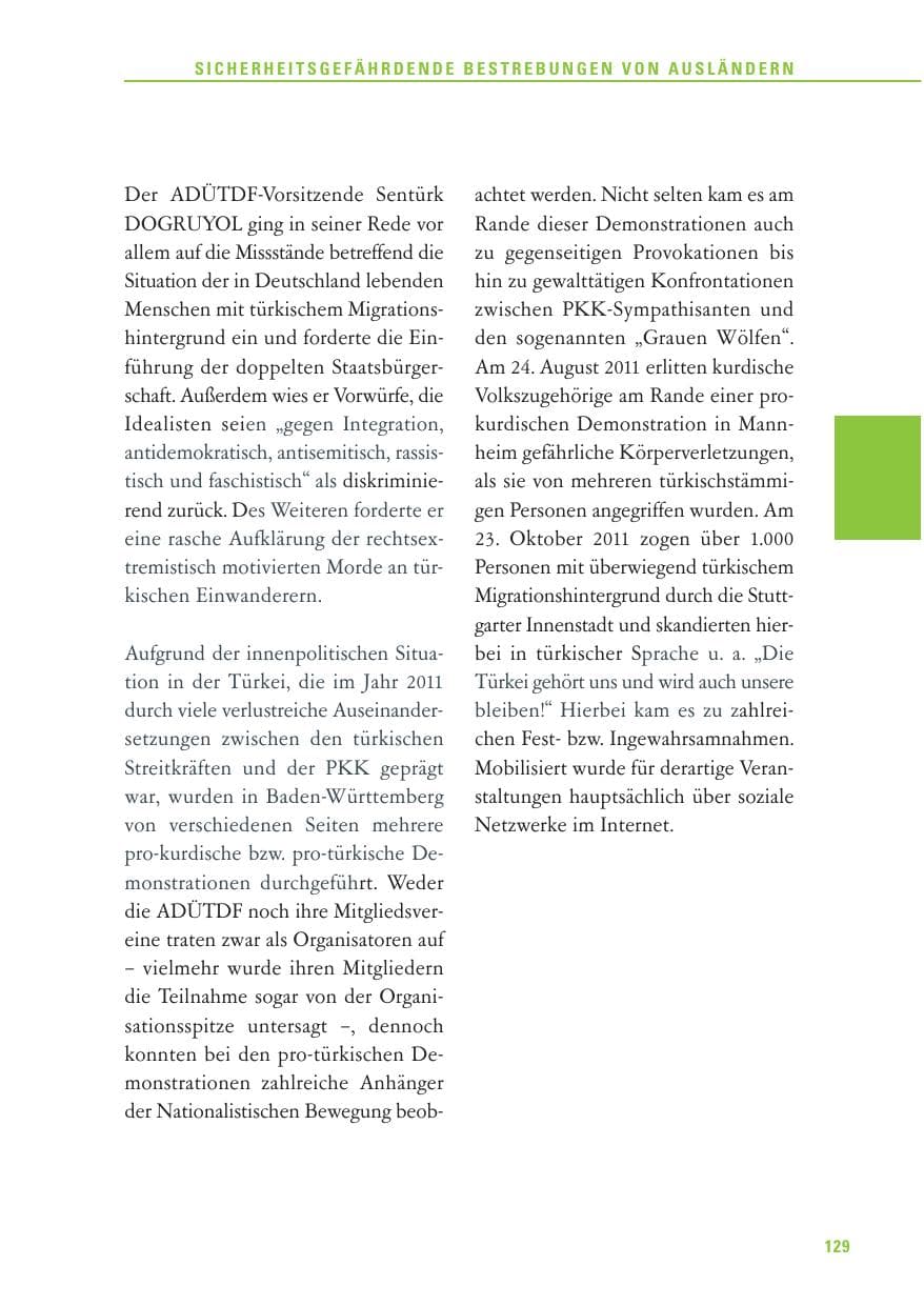 Seite 130 des Verfassungsschutzbericht 2011 Baden-Württemberg