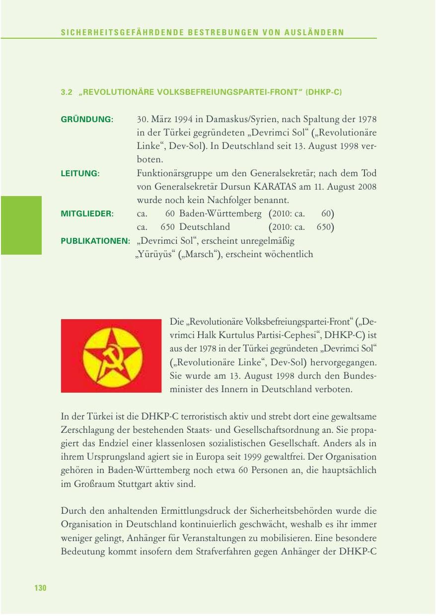 Seite 131 des Verfassungsschutzbericht 2011 Baden-Württemberg
