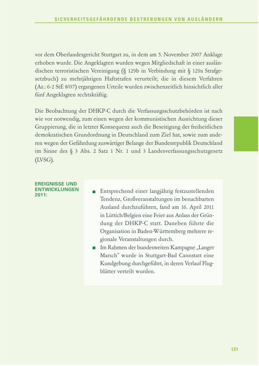 Seite 132 des Verfassungsschutzbericht 2011 Baden-Württemberg
