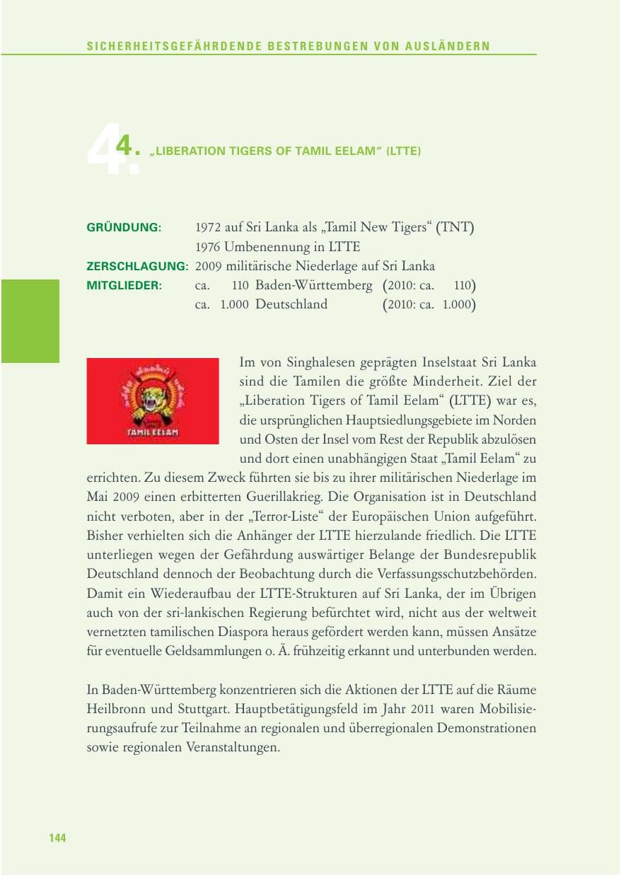 Seite 145 des Verfassungsschutzbericht 2011 Baden-Württemberg