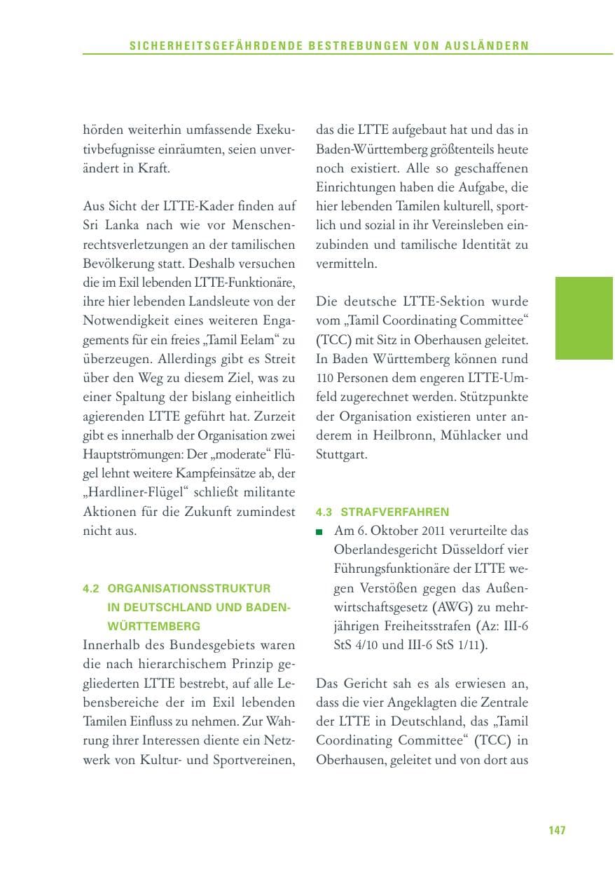 Seite 148 des Verfassungsschutzbericht 2011 Baden-Württemberg