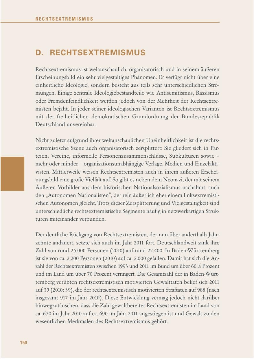 Seite 151 des Verfassungsschutzbericht 2011 Baden-Württemberg