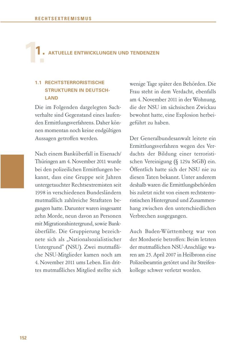 Seite 153 des Verfassungsschutzbericht 2011 Baden-Württemberg