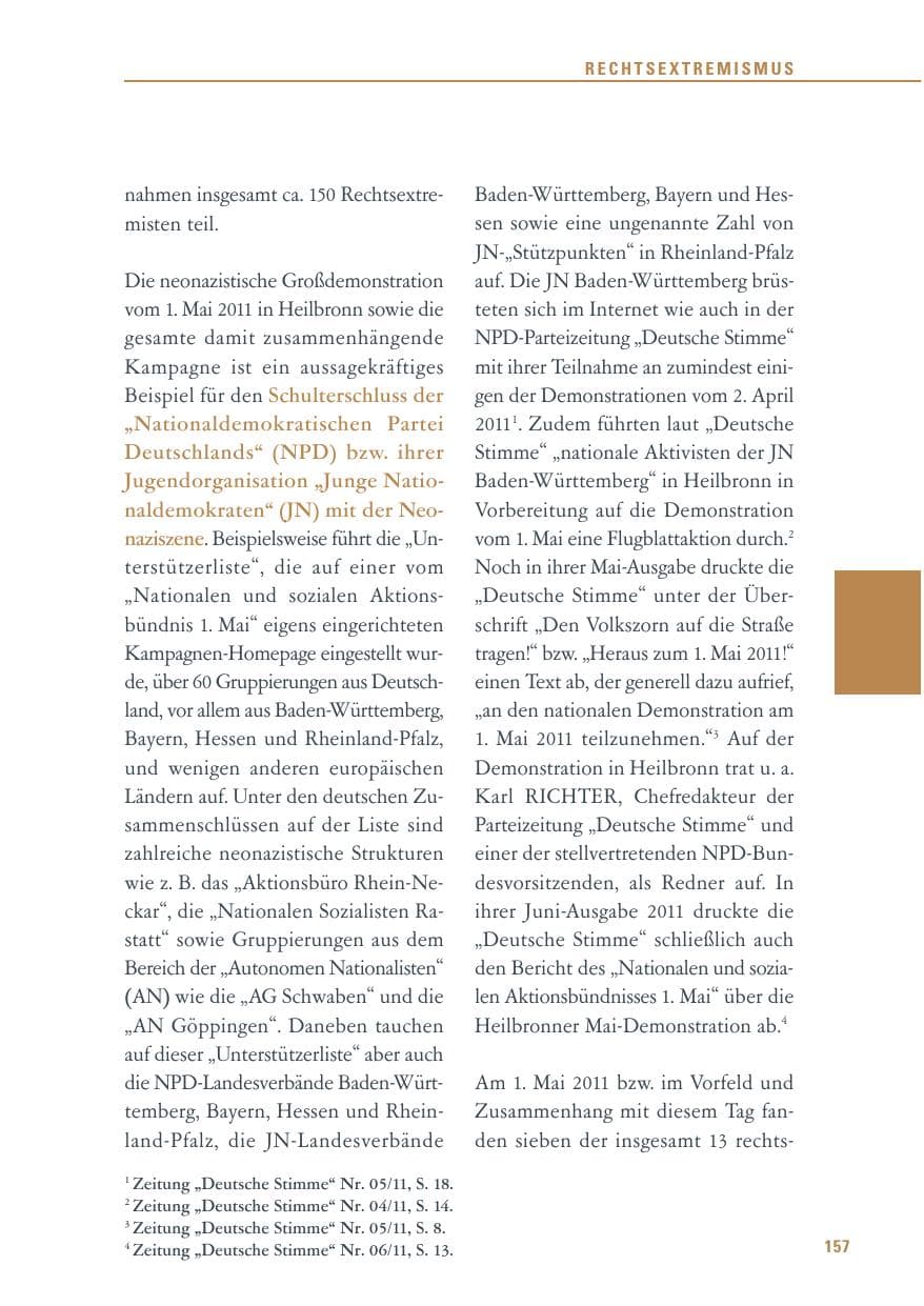 Seite 158 des Verfassungsschutzbericht 2011 Baden-Württemberg