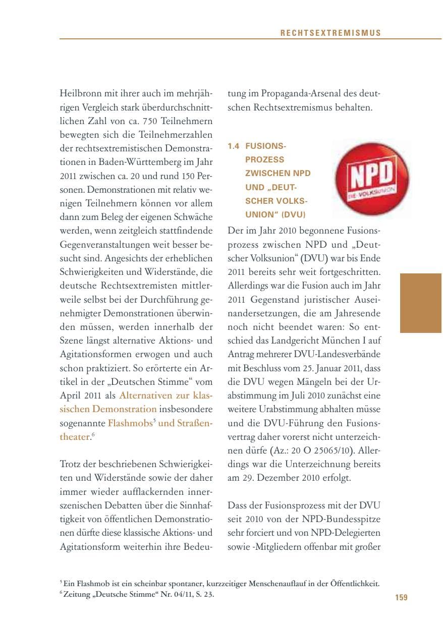 Seite 160 des Verfassungsschutzbericht 2011 Baden-Württemberg