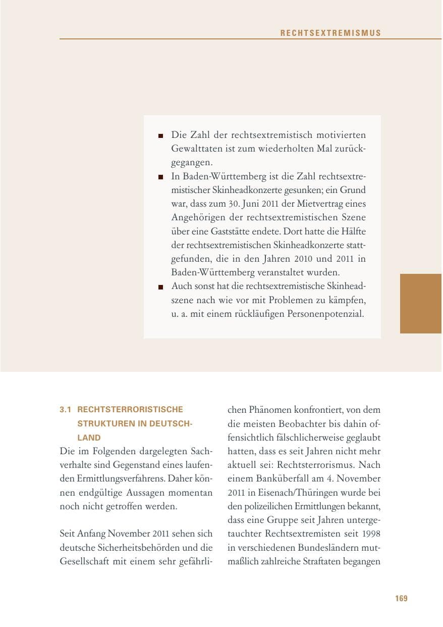 Seite 170 des Verfassungsschutzbericht 2011 Baden-Württemberg