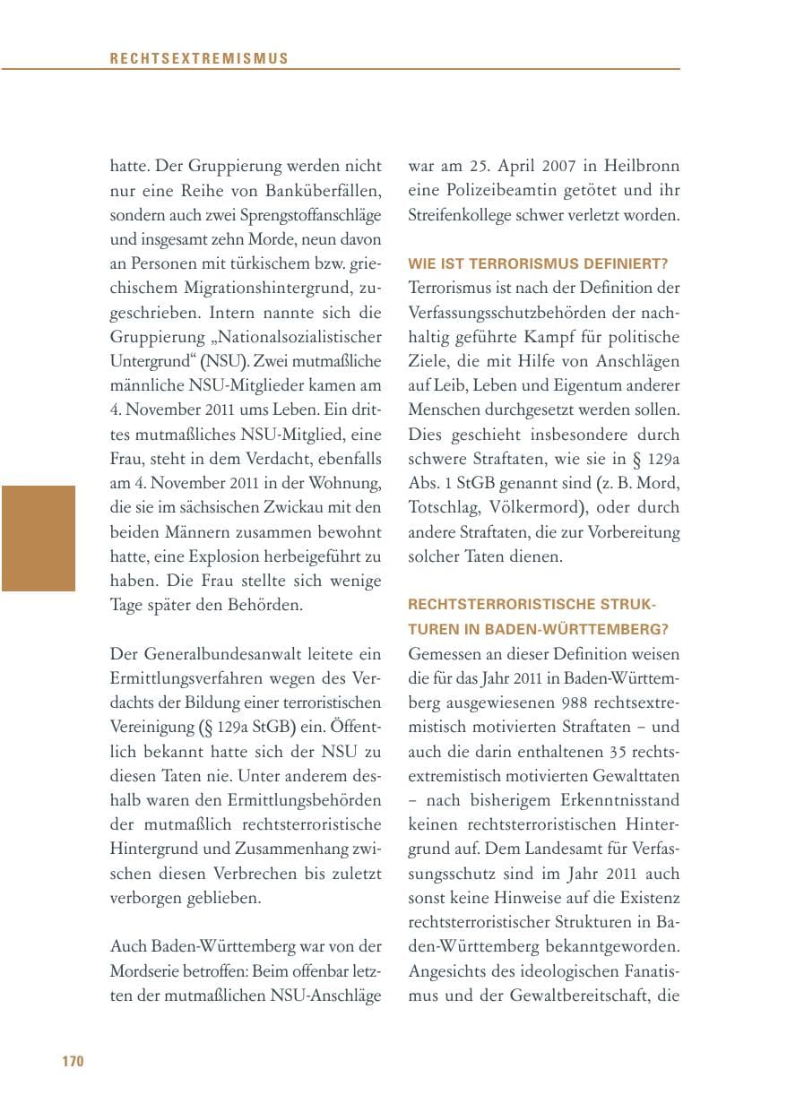 Seite 171 des Verfassungsschutzbericht 2011 Baden-Württemberg