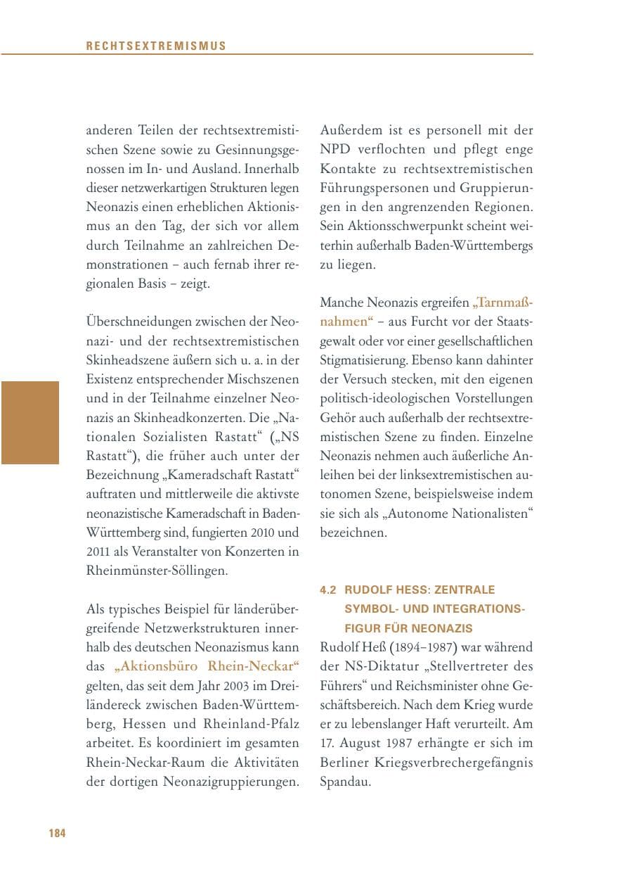 Seite 185 des Verfassungsschutzbericht 2011 Baden-Württemberg