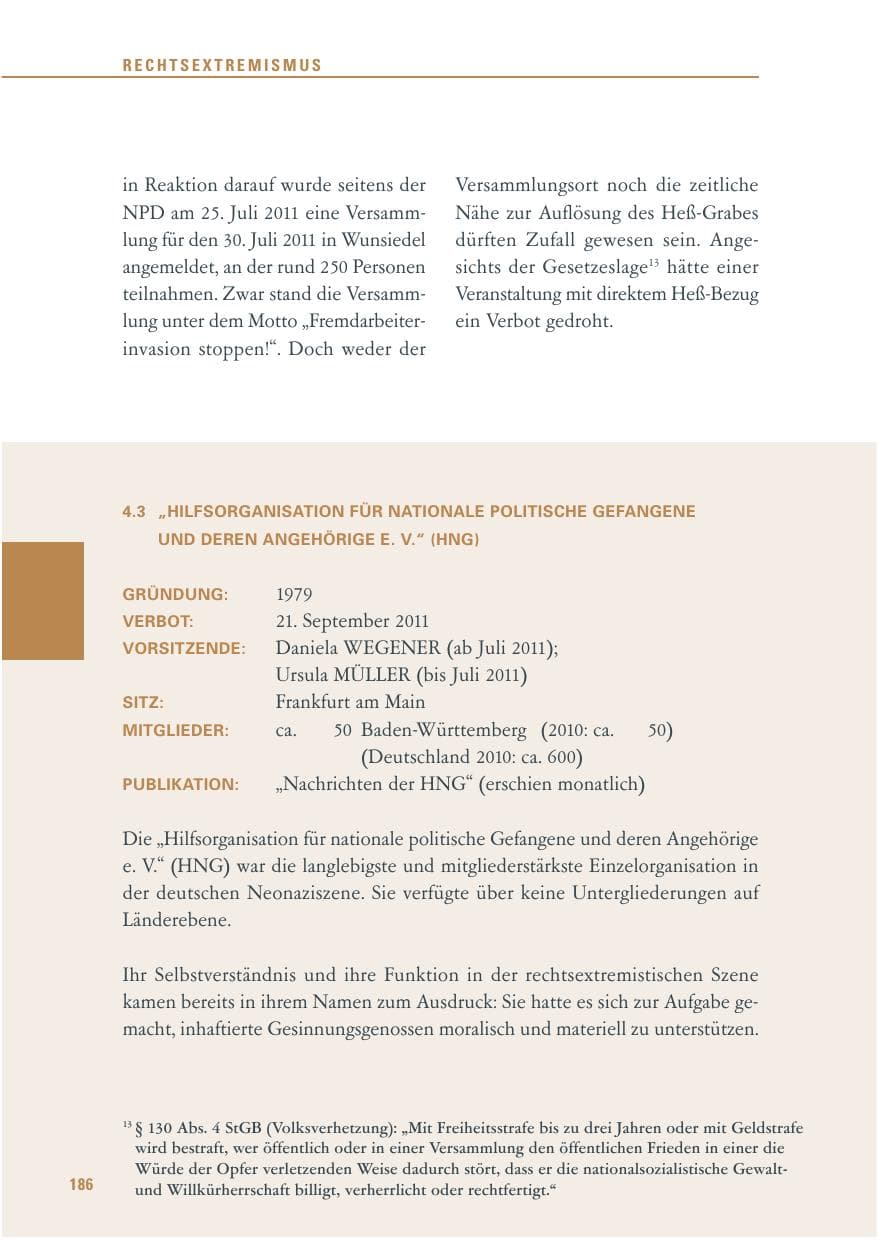 Seite 187 des Verfassungsschutzbericht 2011 Baden-Württemberg