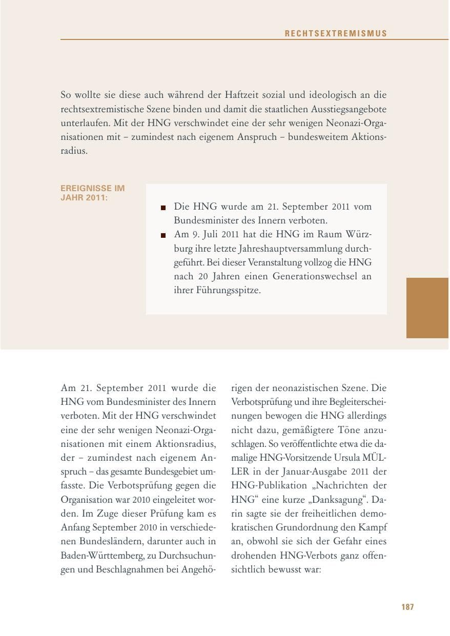 Seite 188 des Verfassungsschutzbericht 2011 Baden-Württemberg