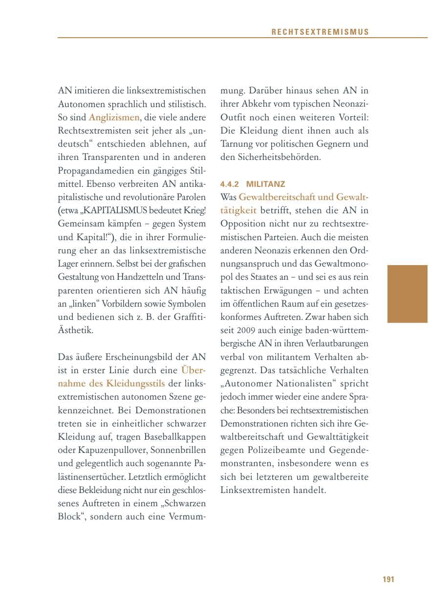 Seite 192 des Verfassungsschutzbericht 2011 Baden-Württemberg