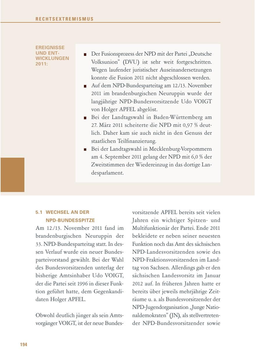 Seite 195 des Verfassungsschutzbericht 2011 Baden-Württemberg