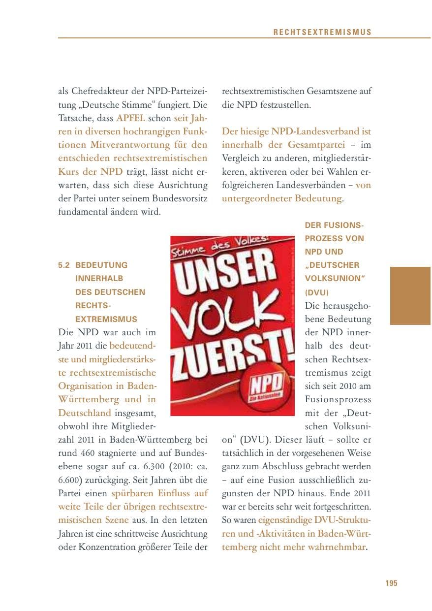 Seite 196 des Verfassungsschutzbericht 2011 Baden-Württemberg