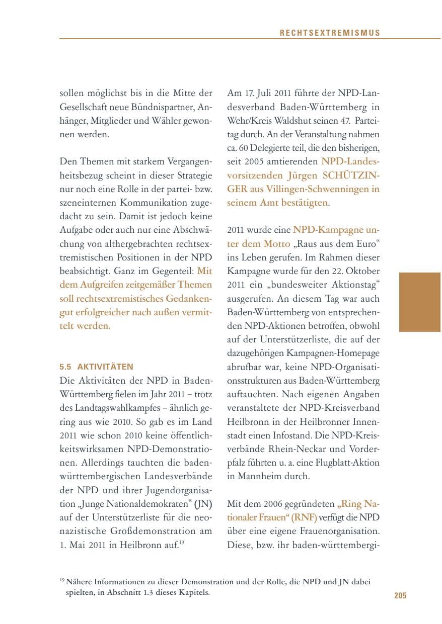 Seite 206 des Verfassungsschutzbericht 2011 Baden-Württemberg