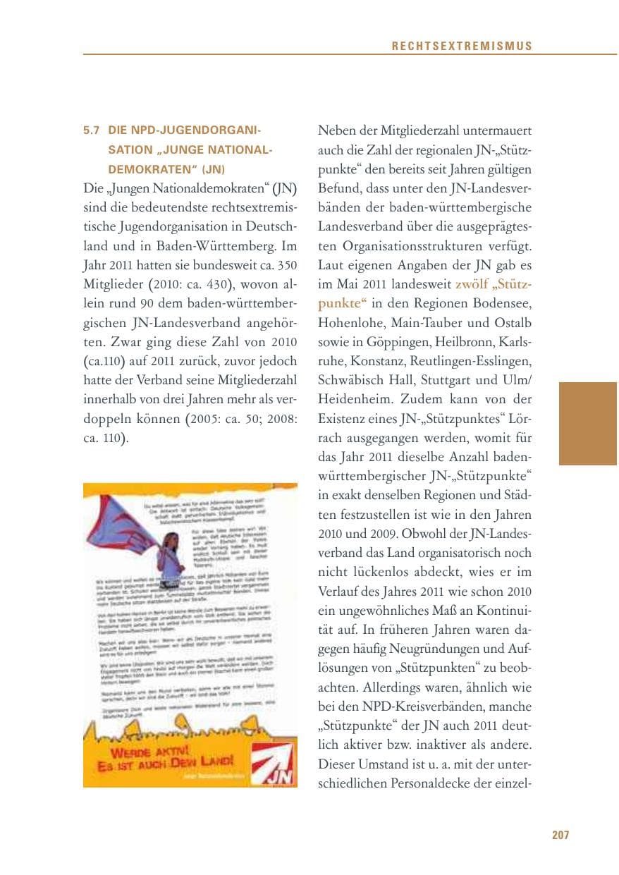 Seite 208 des Verfassungsschutzbericht 2011 Baden-Württemberg