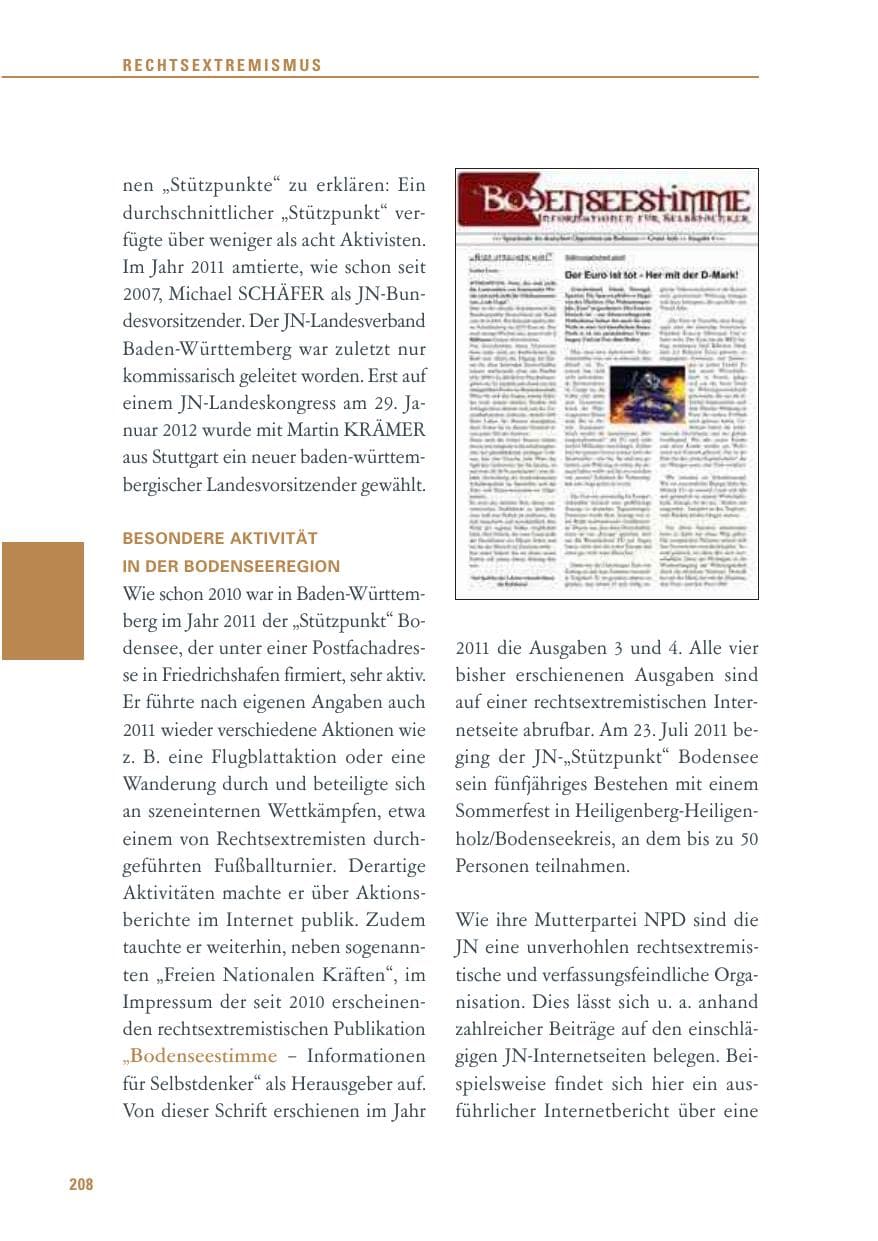 Seite 209 des Verfassungsschutzbericht 2011 Baden-Württemberg