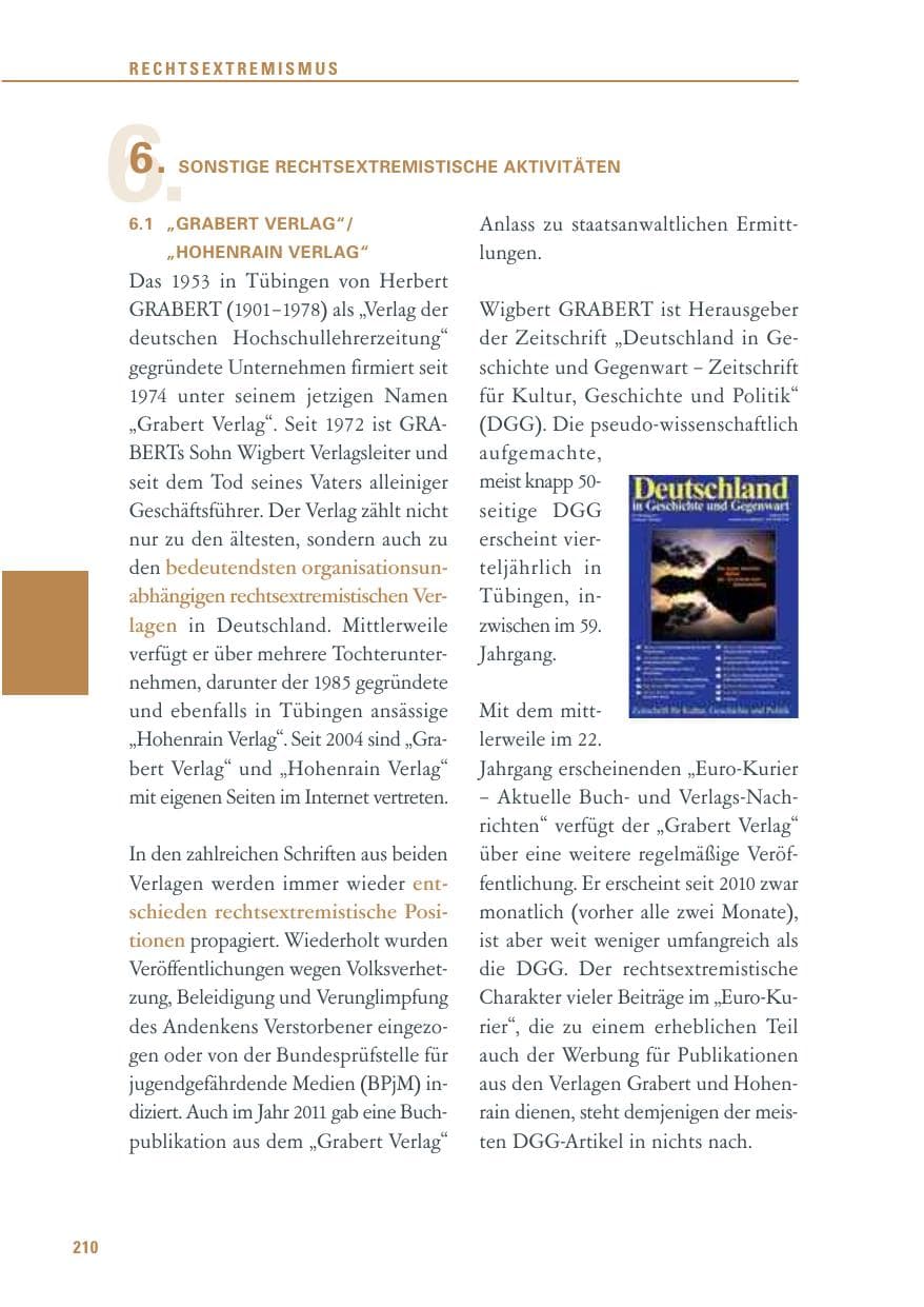 Seite 211 des Verfassungsschutzbericht 2011 Baden-Württemberg