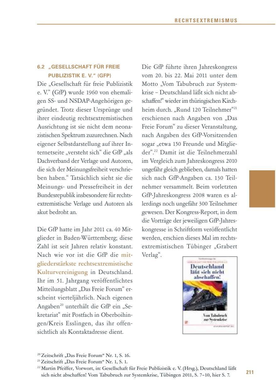Seite 212 des Verfassungsschutzbericht 2011 Baden-Württemberg