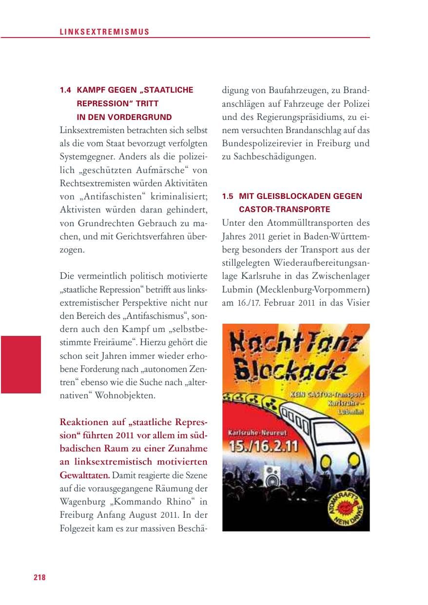 Seite 219 des Verfassungsschutzbericht 2011 Baden-Württemberg