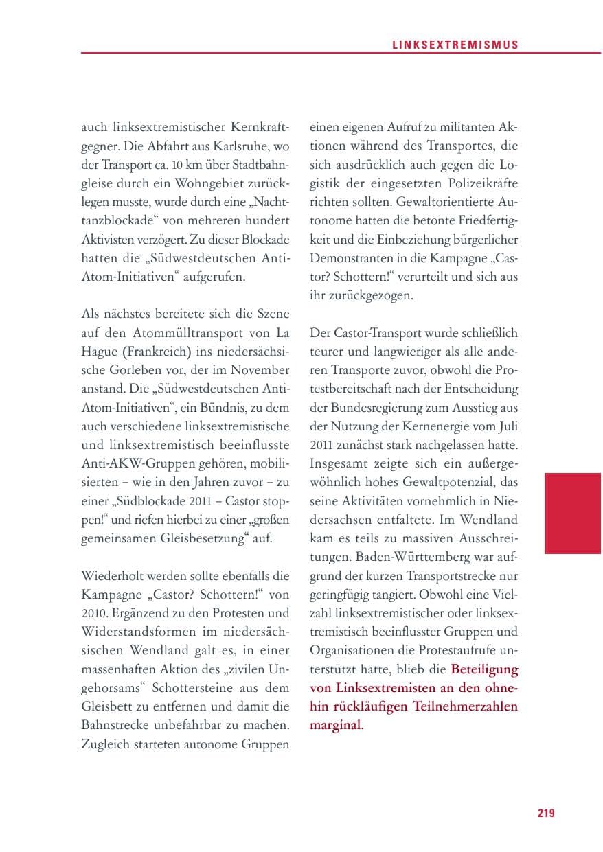 Seite 220 des Verfassungsschutzbericht 2011 Baden-Württemberg