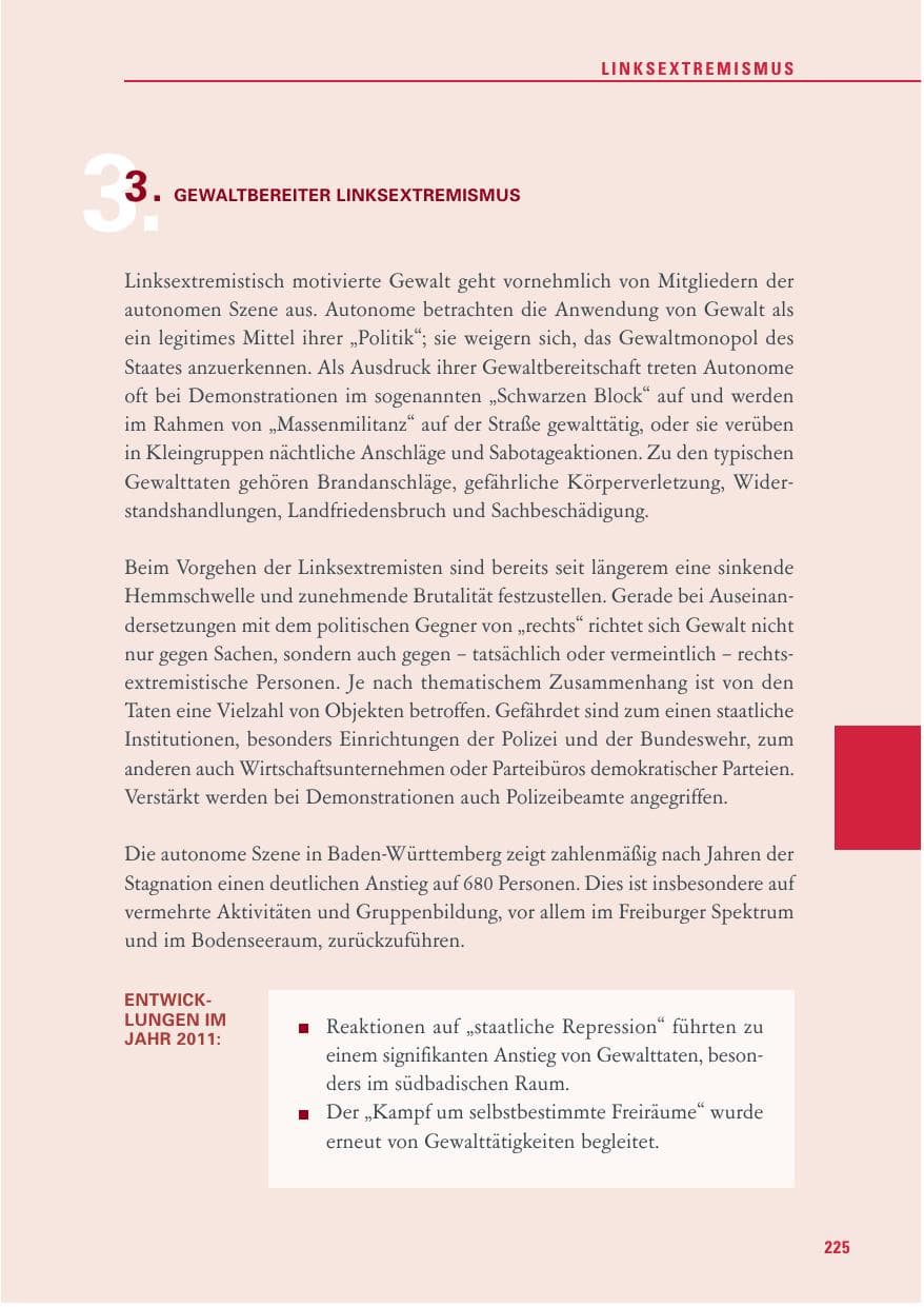 Seite 226 des Verfassungsschutzbericht 2011 Baden-Württemberg