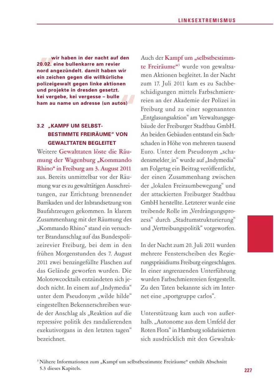 Seite 228 des Verfassungsschutzbericht 2011 Baden-Württemberg