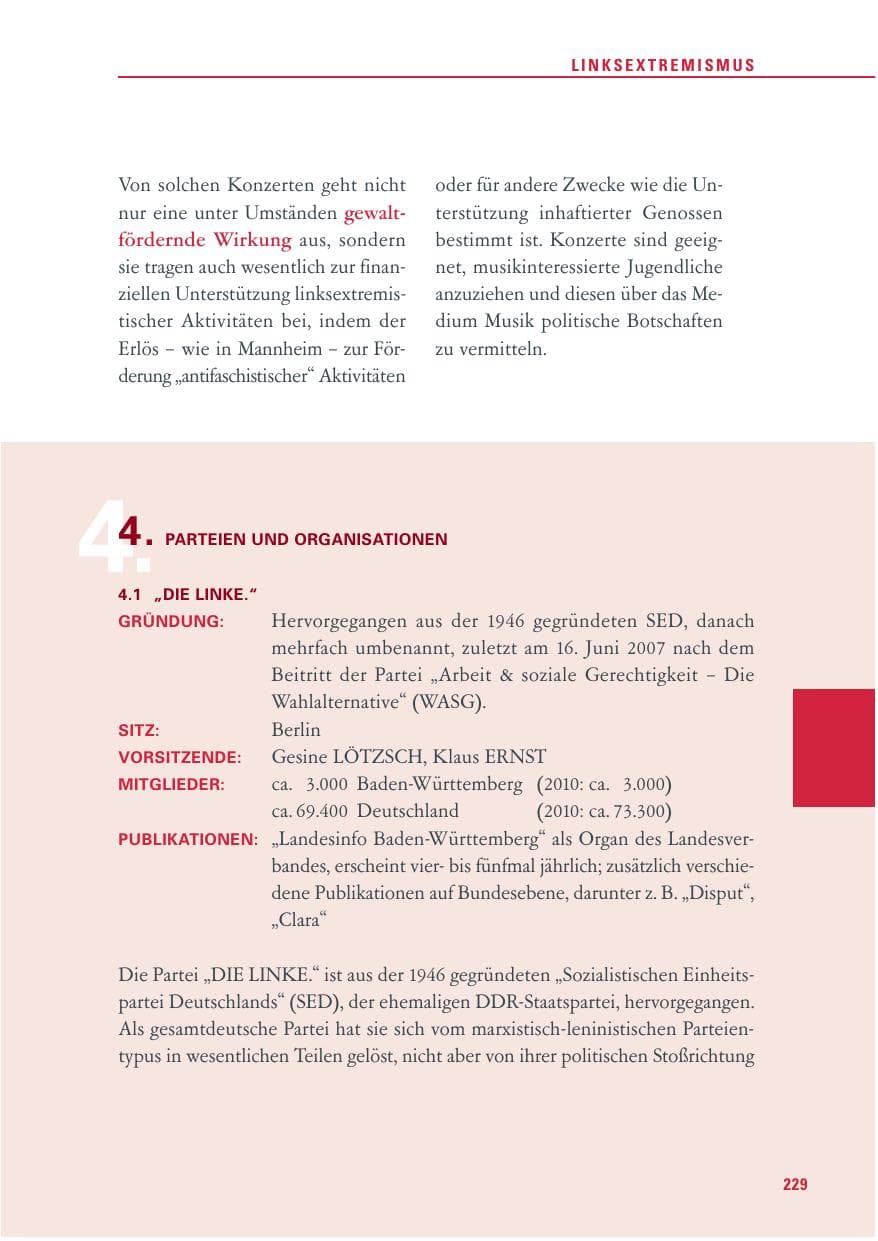 Seite 230 des Verfassungsschutzbericht 2011 Baden-Württemberg