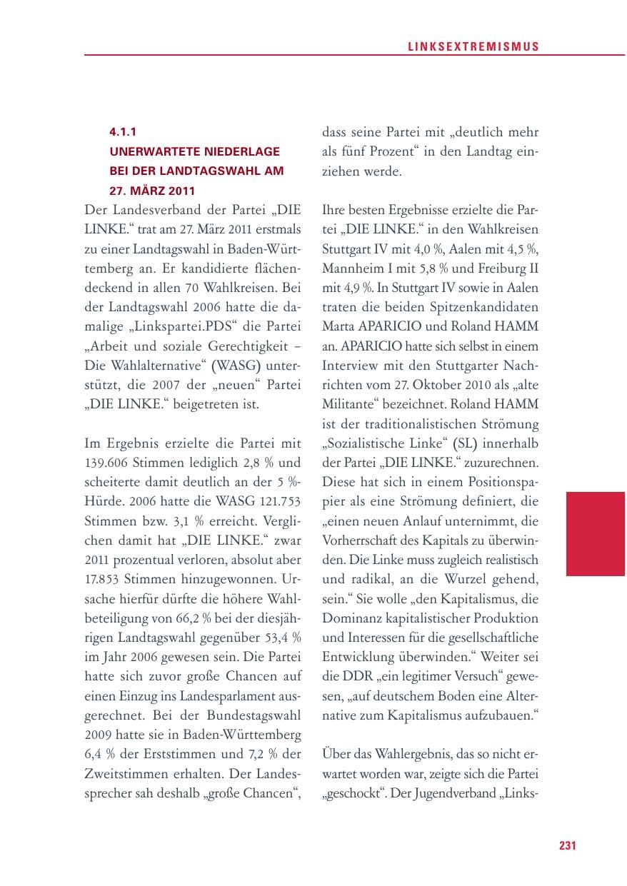 Seite 232 des Verfassungsschutzbericht 2011 Baden-Württemberg