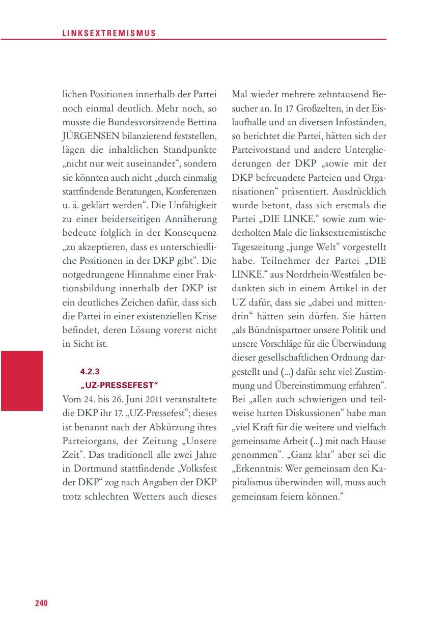Seite 241 des Verfassungsschutzbericht 2011 Baden-Württemberg