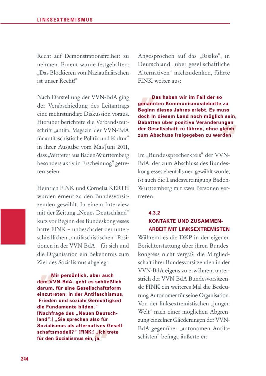 Seite 245 des Verfassungsschutzbericht 2011 Baden-Württemberg
