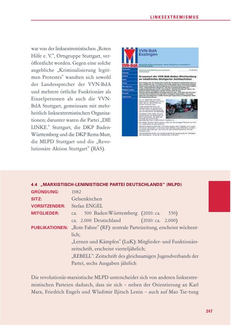 Seite 248 des Verfassungsschutzbericht 2011 Baden-Württemberg